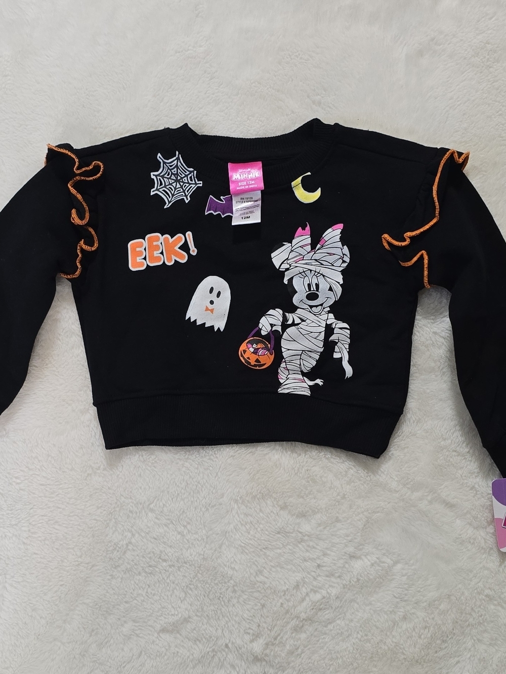 Disney Black Minnie Mummy Halloween Sweatshirt with Orange Trim